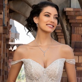 Clearine Wedding Jewellery Sets for Brides Bridesmaid Women, Sparkling Cubic Zirconia Marquise Y Necklace Leaf Drop Dangle Earrings for Prom Party Clear Silver-Tone