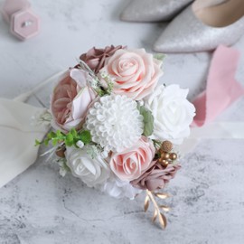 ponatia Dusty RoseWedding Bouquets for Bride Bridesmaid, Blush Pink Wedding Artificial Roses Flowers for Wedding Bouquets Ceremony, Anniversary (Dusty Rose & Blush)