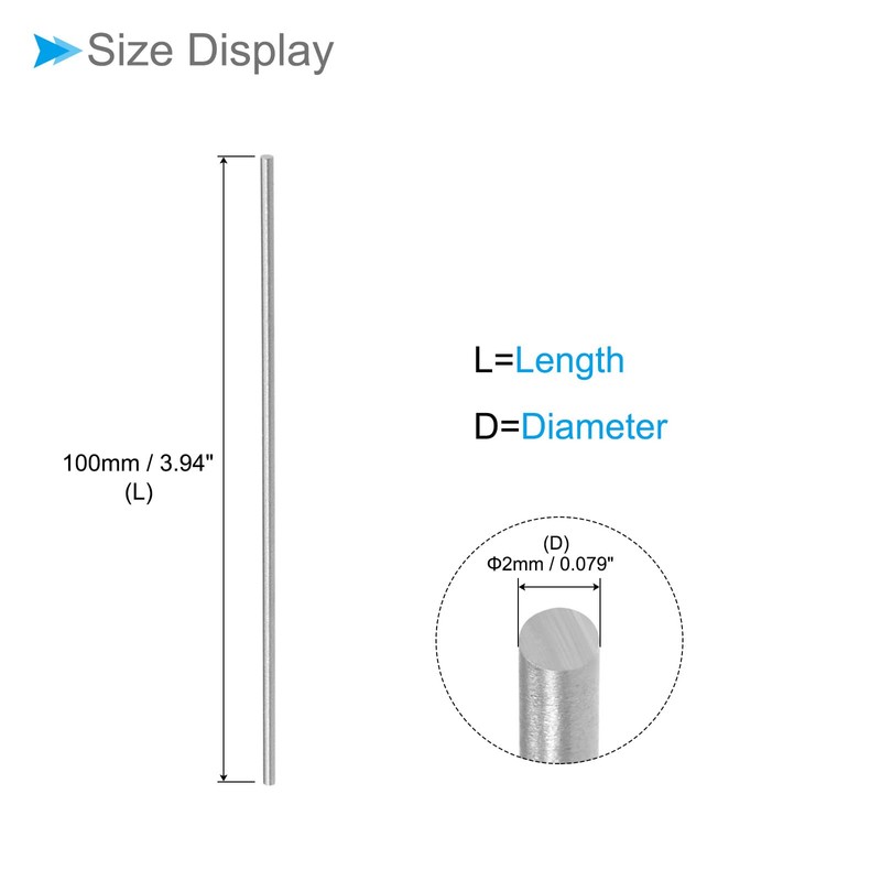 CoCud 10pcs Round Steel Rod 2mm Diameter 100mm Length High