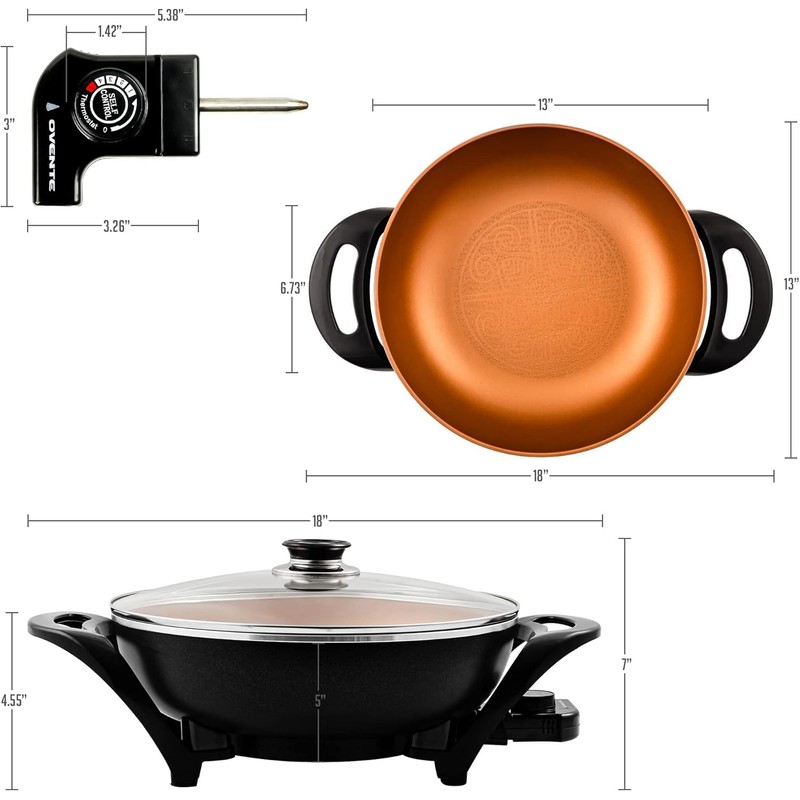 OVENTE Electric Wok with Nonstick Coating, 13 Inch Family-Sized Skillet,