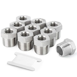 TAISHER 10PCS 304 Stainless Steel Reducer Hex Bushing, 1/4" NPT Male x 1/8" NPT Female, Reducing Pipe Adapter Fitting