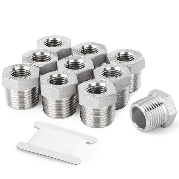 TAISHER 10PCS 304 Stainless Steel Reducer Hex Bushing, 1/4" NPT