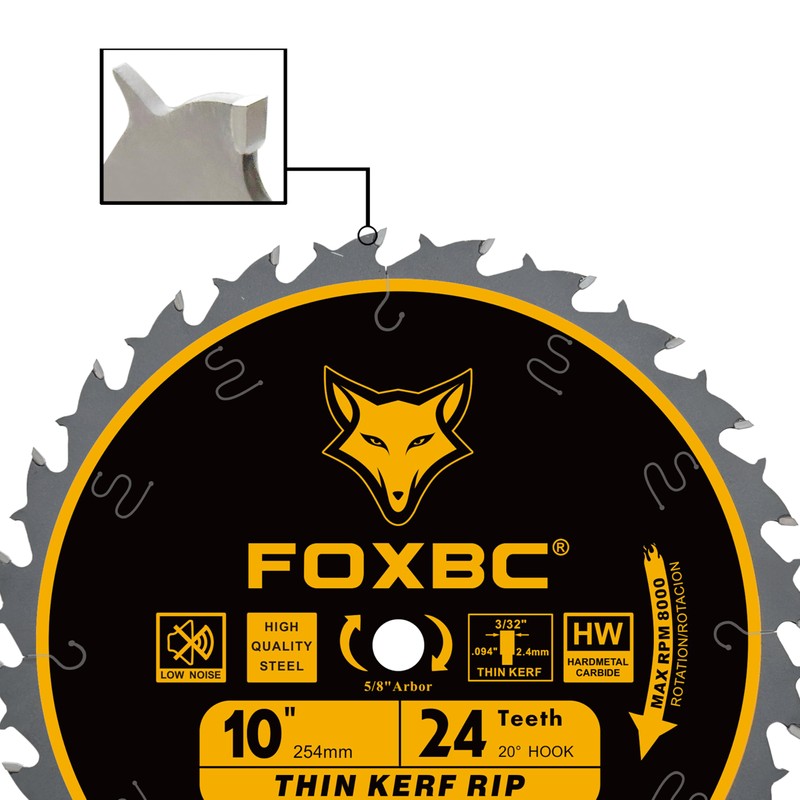 FOXBC 10-Inch Thin Kerf Ripping Table Saw Blade for Wood