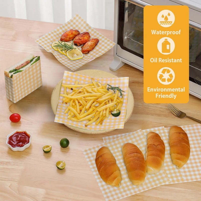 Checkered Greaseproof Paper Sheets, 100 Pack Checkered Greaseproof Paper Sheets,