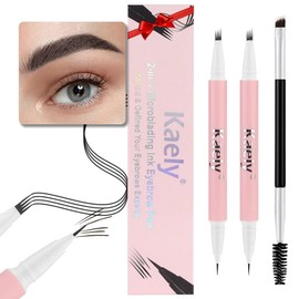 evpct 2Pcs Black Magic Microblading Dual-Ended Eyebrow Contouring Pen Brow Pencil, with 4 Brush Micro-Fork-Tips Applicator and Precise Brush-Tip, Hair Like Strokes, with Dual-ended Eyebrow Brush