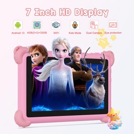 C idea 7 Inches Tablets for Kids with IWAWA Kids Learning App,Toddler Tablets Age 2-4 with 4GB RAM 32GB ROM,Safety Eye HD IPS Screen,Dual Camera,WiFi,BT (Pink)