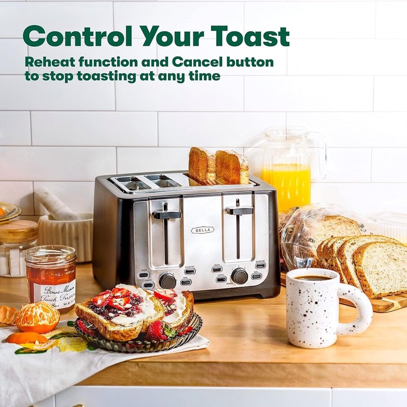 BELLA 4-Slice Toaster - Auto Shut Off, Extra Wide Slots,