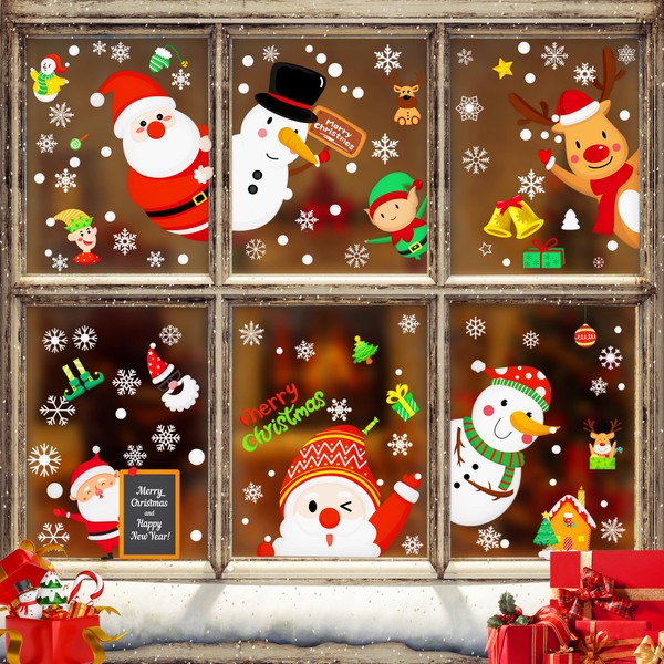 ZeMu Christmas Window Stickers Reusable, 6 Sheets 121 Pieces Window