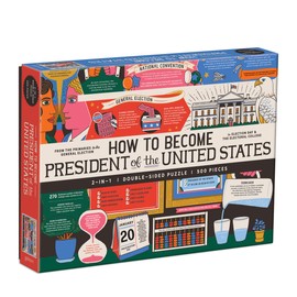 Galison How to Become President of The United States Double-Sided Puzzle, 500 Pieces, 24” x 18” – Jigsaw Puzzle Featuring an Illustration by Caitlin Keegan – Thick Pieces, Challenging Family Activity