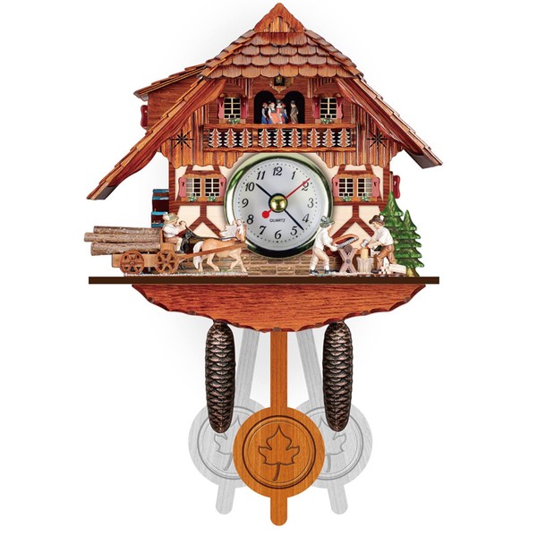 Camidy Wood Cuckoo Clock, Wall Coo Coo Clock with Antique Pendulum Hanging Quartz Cuckoo Clock Home Cafe Restaurant Hotel Decor