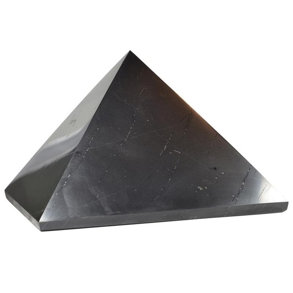 Shungite World Authentic Shungite Pyramid from Real Shungite Stones Shungite Crystal Pyramid Home Protection Room Decor Office Desk Decor Authentic Crystals Black Pyramid (Polished, 120 mm / 4.72")