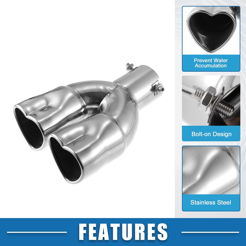 X AUTOHAUX Car Dual Exhaust Tip Pipe Heart Shaped 2.5"