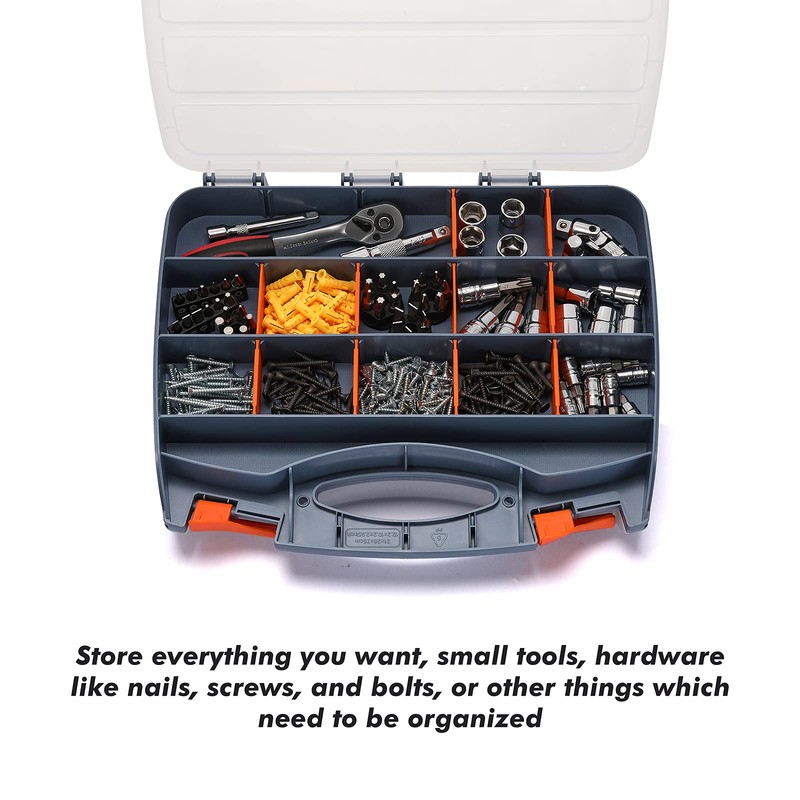 CASOMAN 12-inch Double-Side Hardware Box Storage with 15 Compartments Each