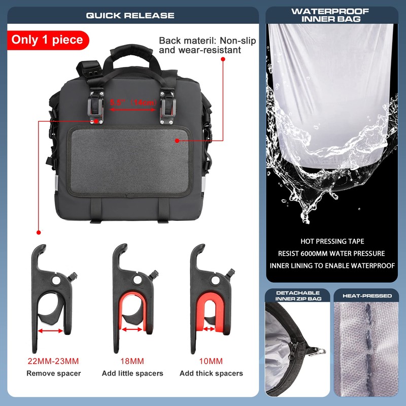 Rhinowalk Motorcycle Saddlebags Waterproof 20L Motorcycle Side Saddlebags Quick Release