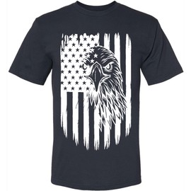 USA Flag Eagle Printed T-Shirt | 4th of July Patriotic American Independence Memorial Day Freedom Tee Shirt, Navy Blue - 2XL