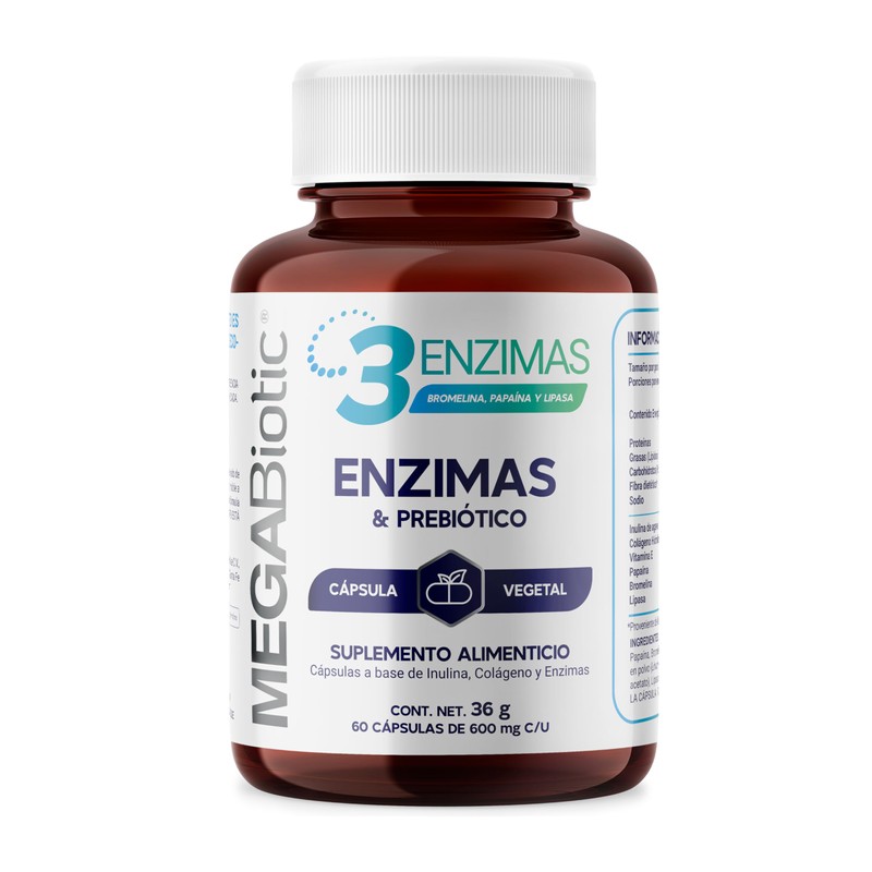 MegaBiotic Enzimas Digestivas Papaína, Bromelin|60 cápsulas|600mg p/porción