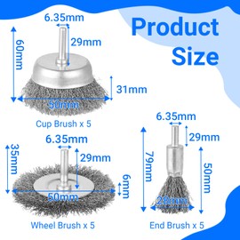 Wire Brush Drill - Wire Brush Cordless Screwdriver Pack of 15 - Corrugated Steel Wire - Flex Wire Brush, Various Brushes for Polishing, Grinding, Rust Removal, Deburring, Corrosion and Paint