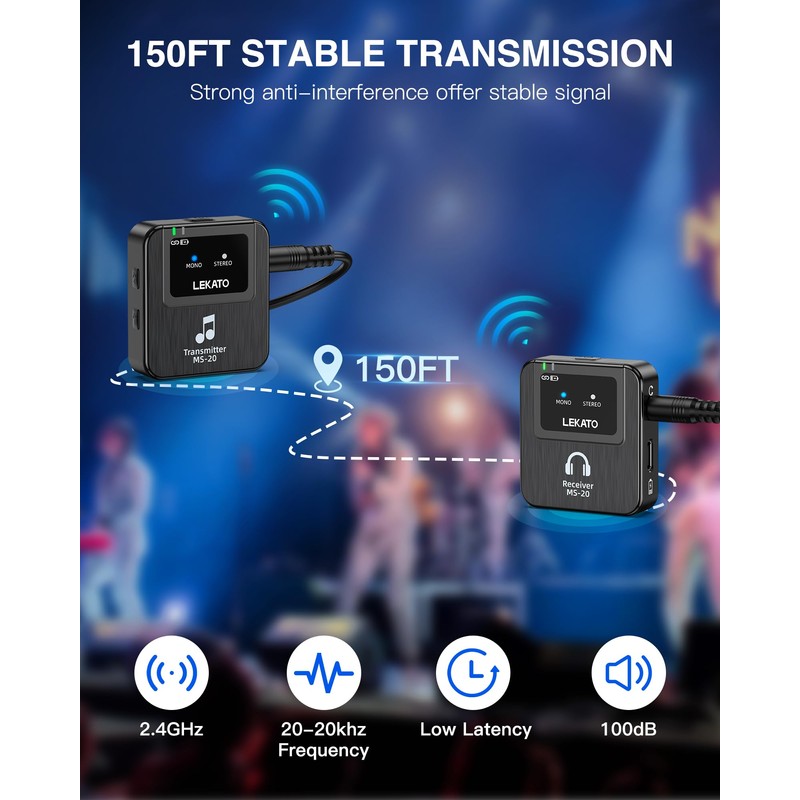 LEKATO Wireless in-Ear Monitor MS-20 Charging, 30H Battery Life with