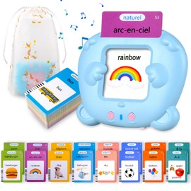 510 Talking Flashcards for Kids, Mot ami French Games from 2 to 6 Years with Music, Educational Games 2 Years, Preschool Toys to Listen and Learn Blue(French/English/Bilingual)