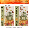 Texupday Welcome Pumpkin Trio Leaves Decor Double Sided Vertical Burlap