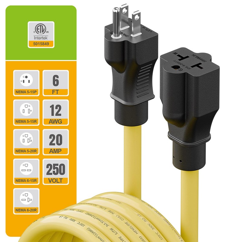 [6-Feet] 12AWG 15 Amp Household AC Plug to 20 Amp