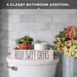 MAINEVENT MAINEVENT Nice Bathroom Decor Box, One Box with Print on 2 Sides Farmhouse Bathroom Decor Toilet Box, Rustic Decor Bathroom Box Toilet Organizer, Toilet Paper Box, Hello Sweet Cheeks Bathroom Box