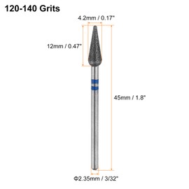 sourcing map 6pcs 120-140 Grits Diamond Grinding Bit 4.2mm Bullet-Head 2.35mm Shank 12mm Length Stone Sanding Drill Bits Rotary Tool for Ceramic Glass Nails Grinding Polishing, Blue