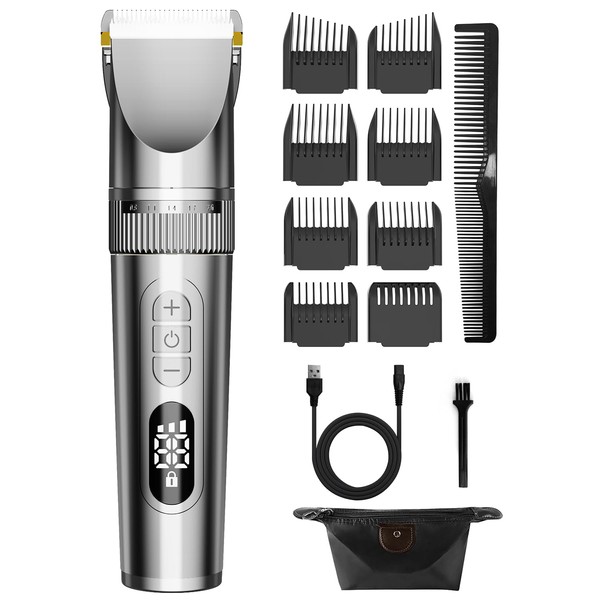 Men's Electric Hair Clipper, 2023 Improved Model, Hair Cutter, 3 Speed Adjustment, 0.03 - 0.08 inch (0.8 - 2.0 mm), IPX7 Waterproof, Washable, Automatic Polishing, LED Display, Low Noise, Self-Cut, USB, Rechargeable, For Children, Home, Work, Haircut Sci