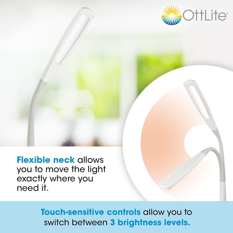 OttLite LED Desk Lamp with Flexible Neck (White) - Slim