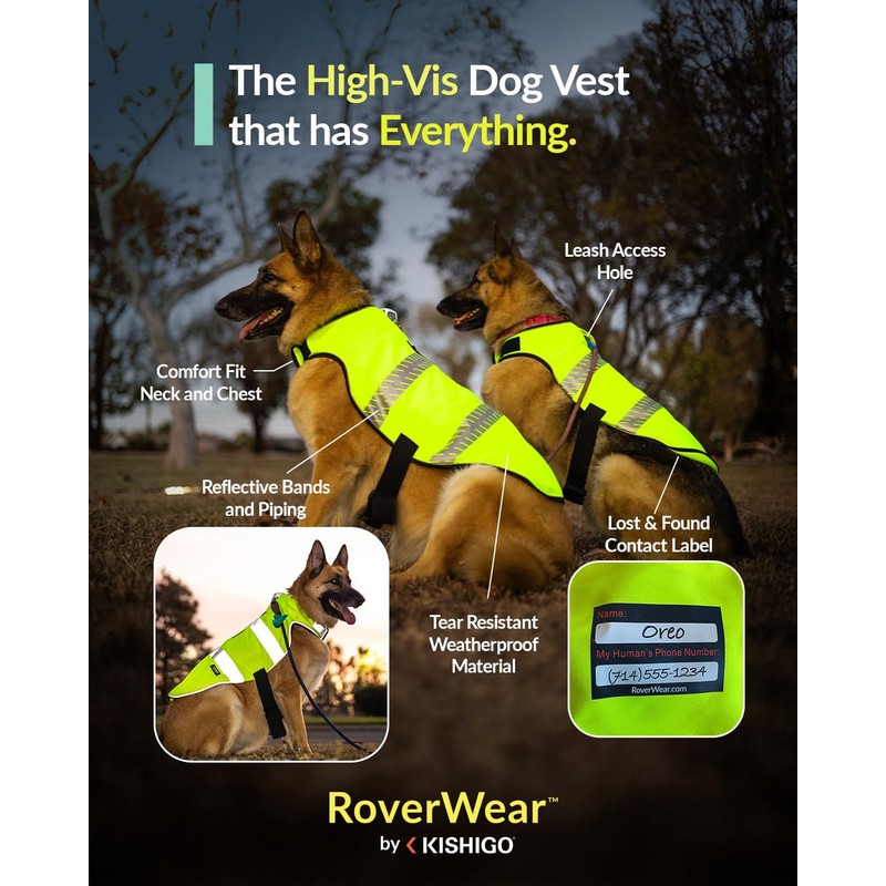 Kishigo RoverWear Reflective Safety Vest for Dogs DG100, 2 Zipper