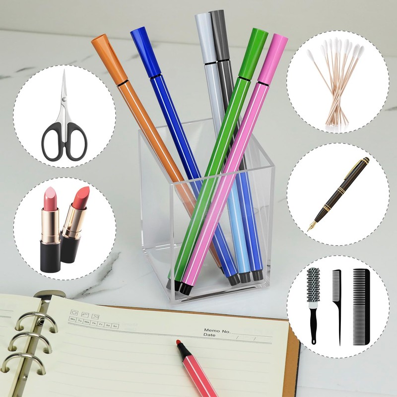 QWORK® Pack of 2 Acrylic Pen Holders, Brush Storage, Transparent