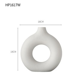 Lywins Vase for Pampas Grass Flowers, White Ceramic Doughnut Vase, Matte White, Flowers, Round Shape, Modern Dried Flower Vases for Living Room, Office, Decoration (M (18 x 19 cm)