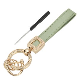 uxcell Leather Wristlet Keychain, Car Key Chain Holder with Gold Key Ring and Anti-Lost D Ring, Keychain Wristband for Women Men, Green