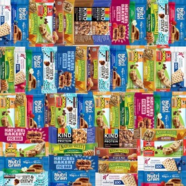 Granola Bars Bulk Variety Pack – 65 Count Healthy Granola Bars Variety Snack Box – Office Snacks & Healthy Breakfast Bars for Adults and Kids – Grab and Go Assorted Flavors