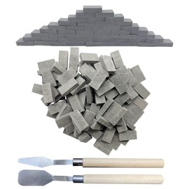 Woohome 150 PCS Mini Wall Bricks Gray Miniature Brick Figurine Fake Bricks with Scraper for Model Fairy Garden Landscaping Accessories, 1:16 Scale