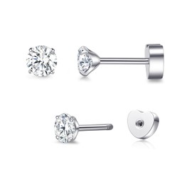 limerencia Hypoallergenic G23 Implant Grade Titanium Flat Back Earrings Double Sided Star/Heart Screw Back Stud Earrings with Cubic Zircinia for Women Men (Heart Silver, 4mm)