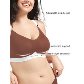 COMFELIE No Underwire T-Shirt Bra Buttery Smooth Seamless Push Up Bras Plus Size Full Coverage Adjustable Straps Brown