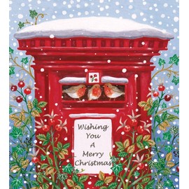 Woodmansterne Artistic Charity Christmas Cards - Robins in Post Box - Eco-Friendly & Recyclable - Pack of 5 Cards