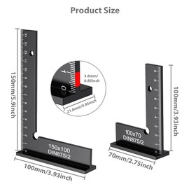 ANBOO Engineer's Square Set, 2 Pieces 90° Try Square Metal with Measuring Scale (cm), Right Angle Tool for Carpenters and Metal Construction, Precision Mitre Box, Size 100 x 70 mm and 150 x 100 mm