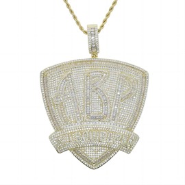 Micro Paved CZ Iced Out Bling Big Heavy Hip Hop Men Letter ABP All About Paper Pendant Necklace (Gold Color)
