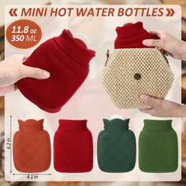 VIHOSE 2 Pcs Small Hot Water Bottle Bag 350ml for Hot & Cold Compress with Removable Knitted Cover Silicone Microwave Heating Mini Water Bag for Travel Holiday Gifts