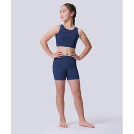 Roself Moment Pack of 3 4 inch girls' shorts, stretch short leggings for children, elastic high-waist scrunch cycling shorts for 6-16 years, Black/Navy/Pink