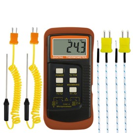 DANOPLUS Digital K Type Thermometer with 4 Thermocouples, Dual Channels Thermocouple Tester with MAX/MIN/AVG Temperature Measurement (-501300C)