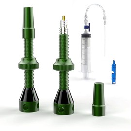 Shredr. Tubeless Valve Set, Complete Set Including Valve Tool and Tubeless Syringe, Super Light Aluminium, Tubeless Valves Colourful Anodised French Valve Presta (Dark Green, 44 mm)