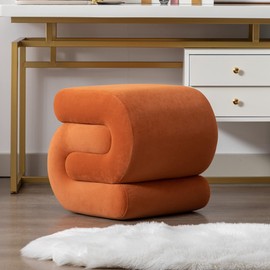 Hdxdkog Foot Stool, Modern S-Shape Velvet Ottoman Makeup Chair Footstool Under Desk, Upholstered Extra Seating for Living Room, Bedroom, Entryway, Office (Orange)