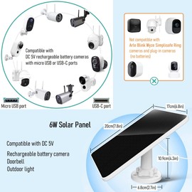 Solar Panel for Security Camera,6W Solar Panel Micro USB&USB-C,Camera Solar Panel for Outdoor Rechargeable Battery Camera,Doorbell,Light,Solar Panels with IP65 9.8ft Cable,Adjustable Bracket(2 Pack)