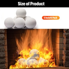 Sasylvia 6 Pcs Ceramic Fire Balls Fire Pit Balls, White Fireplace Round Stones Modern Accessory for Indoor and Outdoor Gas Fireplace (5 Inch Size)
