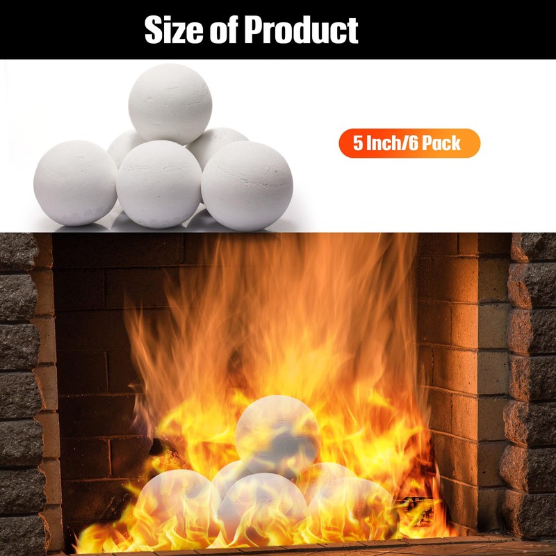Sasylvia 6 Pcs Ceramic Fire Balls Fire Pit Balls, White