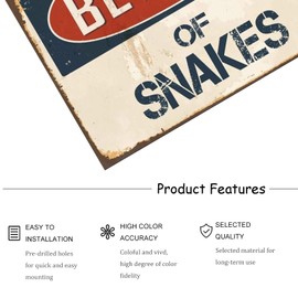snowsun Vintage Metal Sign Beware Of Snakes Retro Tin Signs for Home Garden Bar Wall 8x12 Inches