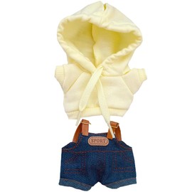 niannyyhouse Plush Clothes Denim Overalls and Parka Set, For 6.9 - 6.7 inches (15 - 17 cm) Dolls, Clothes (Yellow)